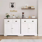 Meuble de Bar à Café Style Ferme Moderne, Buffet Blanc avec 2 Portes, 2 Tiroirs et Étagère Réglable pour Cuisine, Salle à Manger ou Salon