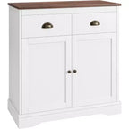 Meuble de Bar à Café Style Ferme Moderne, Buffet Blanc avec 2 Portes, 2 Tiroirs et Étagère Réglable pour Cuisine, Salle à Manger ou Salon