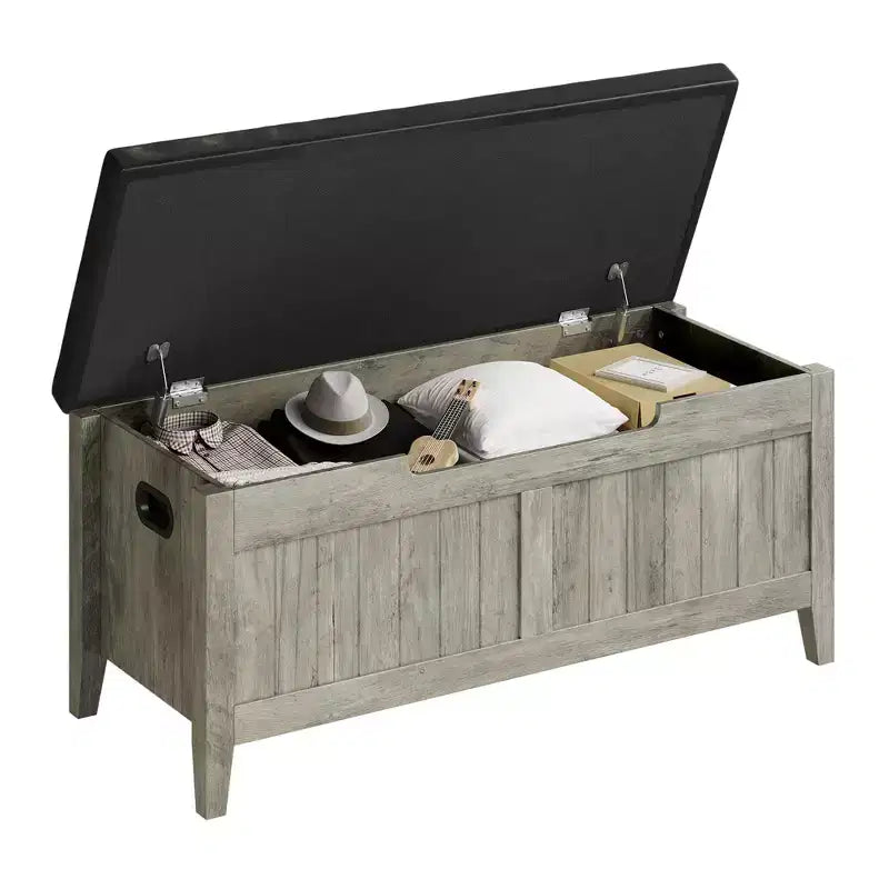 TROPOW Coffre de rangement, Banc de rangement avec coussin d'assise, 2 charnières de sécurité, Banc à chaussures, Organisateur de rangement en bois, Montage facile