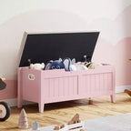 TROPOW Coffre de rangement, Banc de rangement avec coussin d'assise, 2 charnières de sécurité, Banc à chaussures, Organisateur de rangement en bois, Montage facile