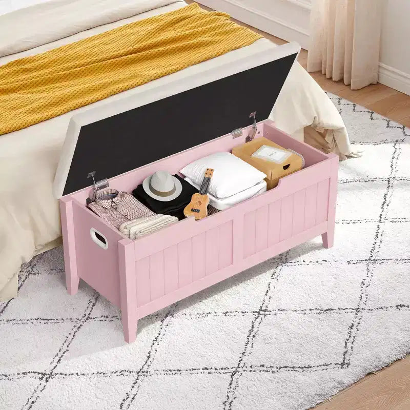 TROPOW Coffre de rangement, Banc de rangement avec coussin d'assise, 2 charnières de sécurité, Banc à chaussures, Organisateur de rangement en bois, Montage facile