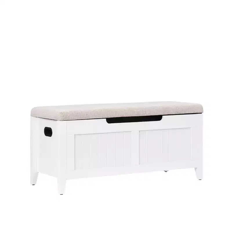 TROPOW Coffre de rangement, Banc de rangement avec coussin d'assise, 2 charnières de sécurité, Banc à chaussures, Organisateur de rangement en bois, Montage facile