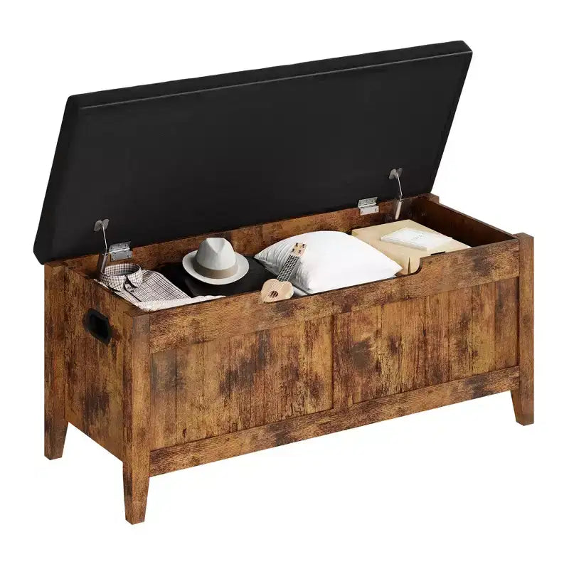 TROPOW Coffre de rangement, Banc de rangement avec coussin d'assise, 2 charnières de sécurité, Banc à chaussures, Organisateur de rangement en bois, Montage facile
