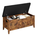TROPOW Coffre de rangement, Banc de rangement avec coussin d'assise, 2 charnières de sécurité, Banc à chaussures, Organisateur de rangement en bois, Montage facile