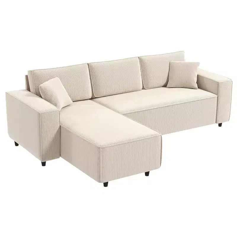 Canapé d'angle HOMCOM avec méridienne réversible, canapé d'angle en forme de L avec tissu en velours côtelé, ressorts ensachés, 2 oreillers