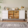 63 Sideboard Buffet Cabinet, Wood Coffee Bar Cabinet with Glass Door & Drawers, Modern Media Console Table, Kitchen Pantry Cabinet for Living Room