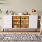 63 Sideboard Buffet Cabinet, Wood Coffee Bar Cabinet with Glass Door & Drawers, Modern Media Console Table, Kitchen Pantry Cabinet for Living Room