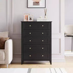 Commode à 5 tiroirs, commode moderne et élégante avec poignée ronde, organisateur de rangement en bois avec grand espace de rangement pour chambre, salon, noir