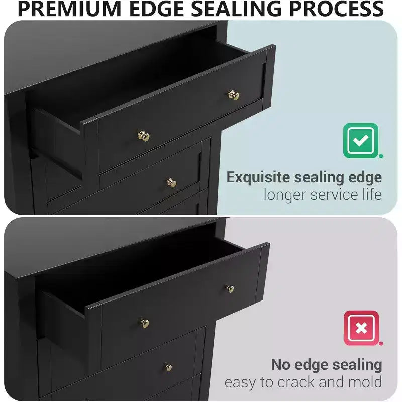 Commode à 5 tiroirs, commode moderne et élégante avec poignée ronde, organisateur de rangement en bois avec grand espace de rangement pour chambre, salon, noir