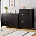 Commode à 5 tiroirs, commode moderne et élégante avec poignée ronde, organisateur de rangement en bois avec grand espace de rangement pour chambre, salon, noir