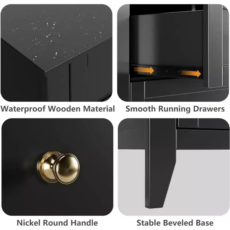 Commode à 5 tiroirs, commode moderne et élégante avec poignée ronde, organisateur de rangement en bois avec grand espace de rangement pour chambre, salon, noir