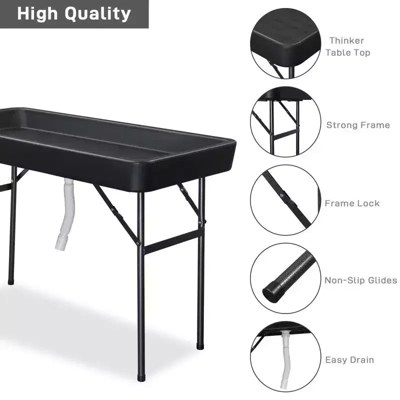 Table glacière pliante portable Karl Home Party de 4 pi avec jupe assortie amovible et tuyau de vidange