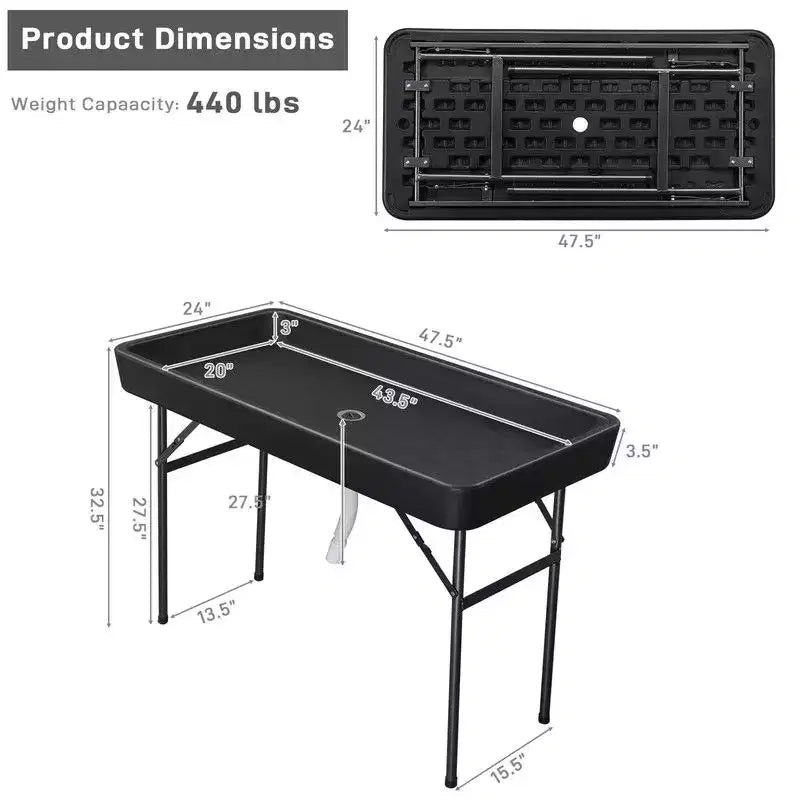 Table glacière pliante portable Karl Home Party de 4 pi avec jupe assortie amovible et tuyau de vidange