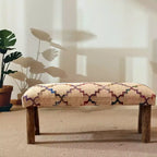 Banc rembourré GDFStudio Martina Modern 45 en bois massif et tissu de jute