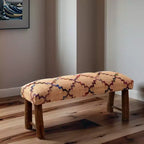 Banc rembourré GDFStudio Martina Modern 45 en bois massif et tissu de jute