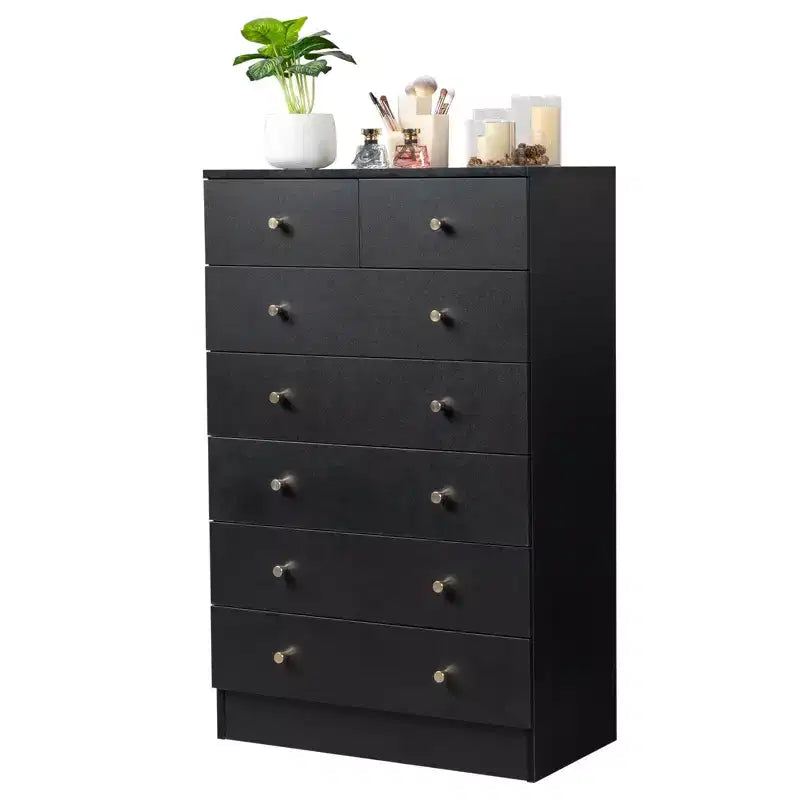 Karl Home Commode à 7 tiroirs en panneaux de particules noirs de 66 cm (25,98 po) de large