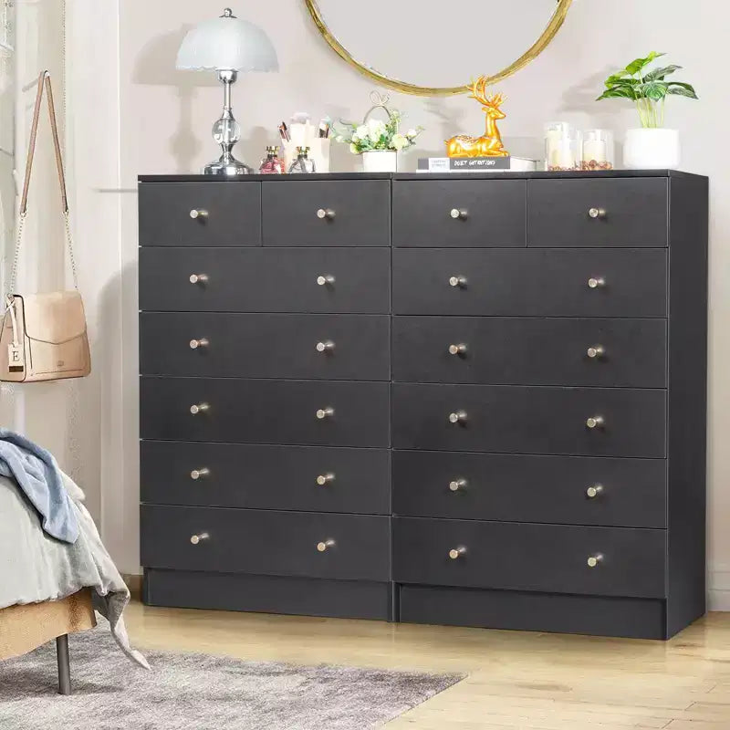 Karl Home Commode à 7 tiroirs en panneaux de particules noirs de 66 cm (25,98 po) de large