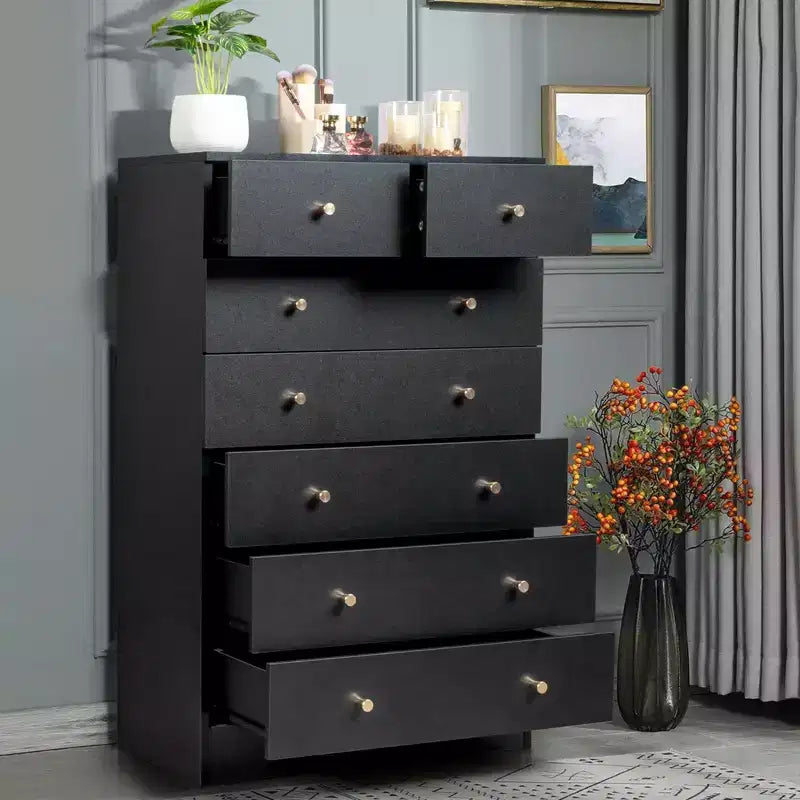Karl Home Commode à 7 tiroirs en panneaux de particules noirs de 66 cm (25,98 po) de large