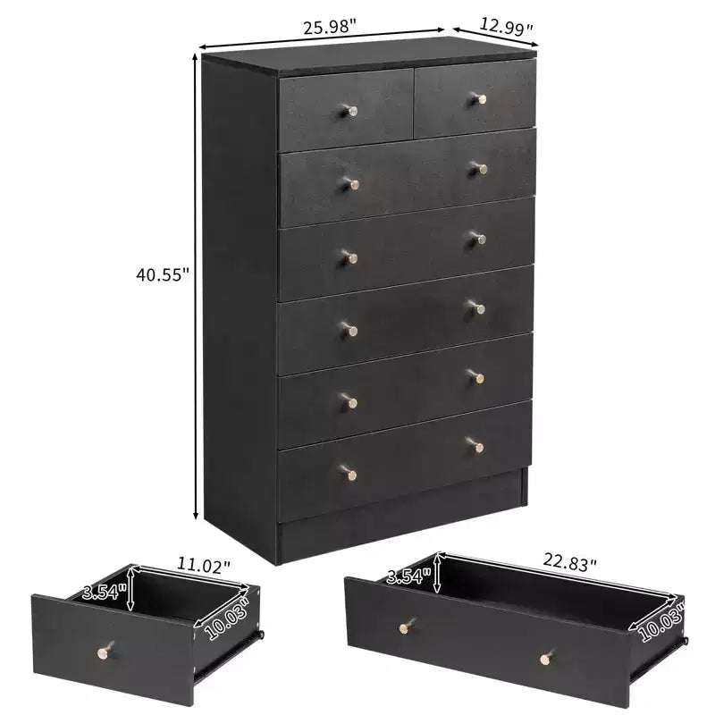 Karl Home Commode à 7 tiroirs en panneaux de particules noirs de 66 cm (25,98 po) de large