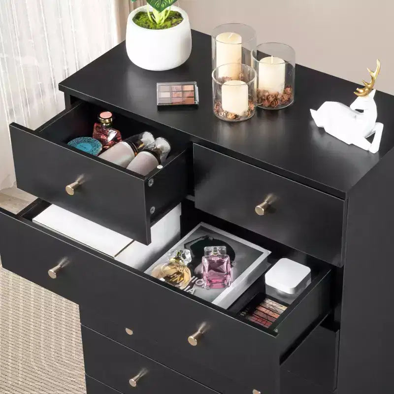 Karl Home Commode à 7 tiroirs en panneaux de particules noirs de 66 cm (25,98 po) de large