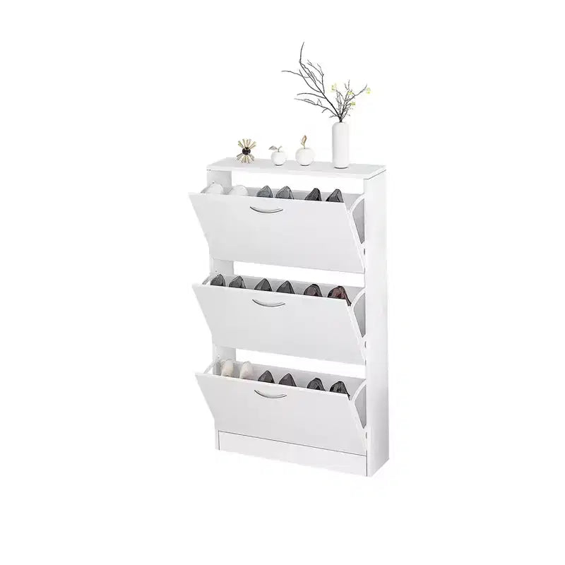 Meuble à chaussures Karl Home 3 tiroirs basculants en panneaux de particules blancs 58 cm L