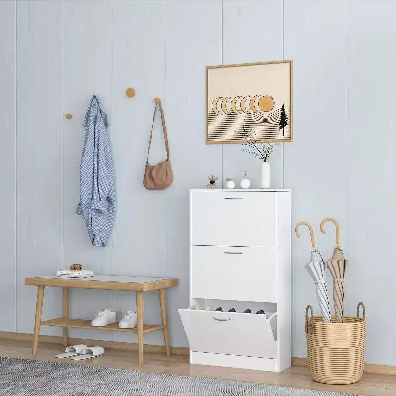 Meuble à chaussures Karl Home 3 tiroirs basculants en panneaux de particules blancs 58 cm L
