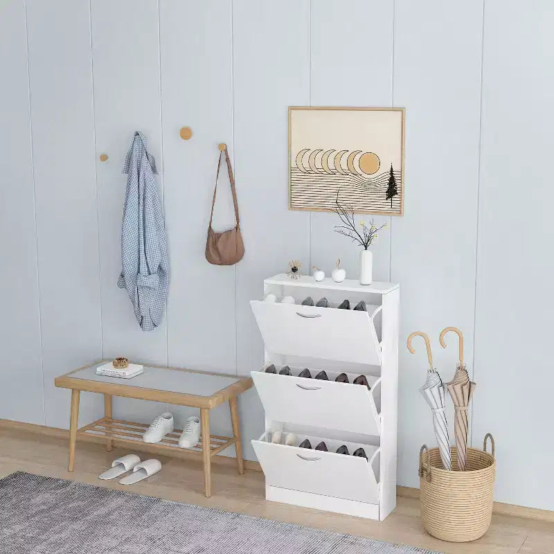 Meuble à chaussures Karl Home 3 tiroirs basculants en panneaux de particules blancs 58 cm L