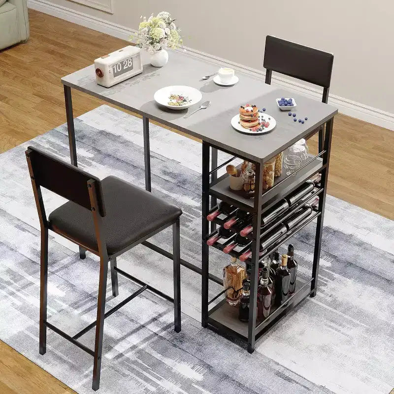Ensemble de salle à manger hauteur comptoir pour 2 avec étagères de rangement Table de bistrot et chaises rembourrées, ensemble de cuisine peu encombrant pour appartements