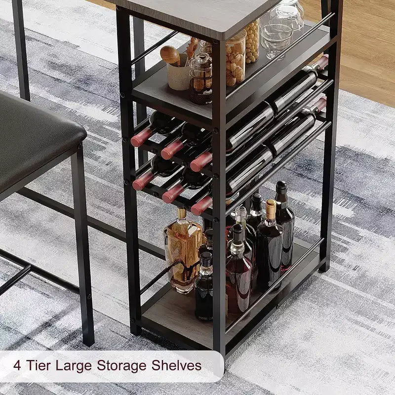 Ensemble de salle à manger hauteur comptoir pour 2 avec étagères de rangement Table de bistrot et chaises rembourrées, ensemble de cuisine peu encombrant pour appartements
