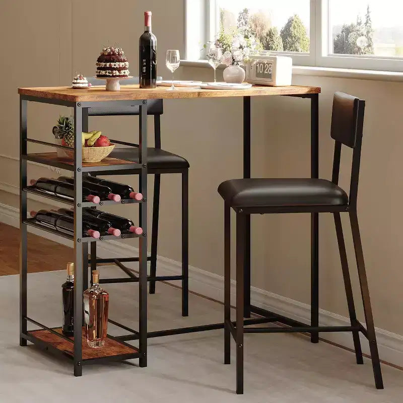 Ensemble de salle à manger hauteur comptoir pour 2 avec étagères de rangement Table de bistrot et chaises rembourrées, ensemble de cuisine peu encombrant pour appartements