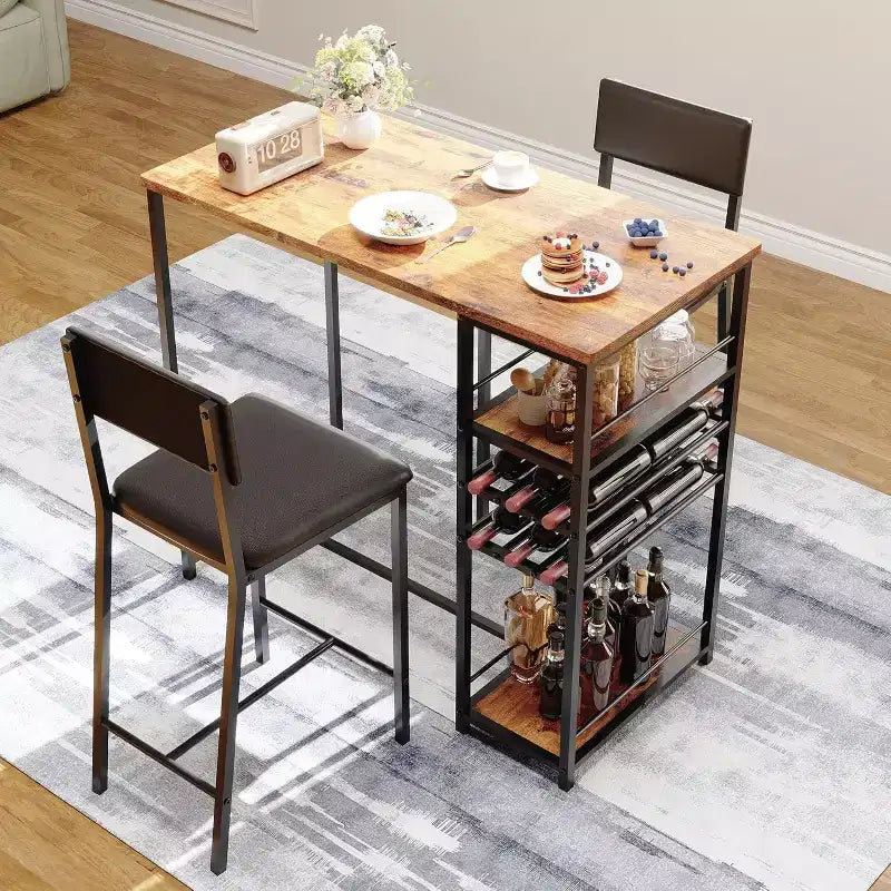 Ensemble de salle à manger hauteur comptoir pour 2 avec étagères de rangement Table de bistrot et chaises rembourrées, ensemble de cuisine peu encombrant pour appartements