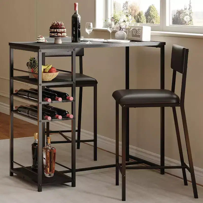 Ensemble de salle à manger hauteur comptoir pour 2 avec étagères de rangement Table de bistrot et chaises rembourrées, ensemble de cuisine peu encombrant pour appartements