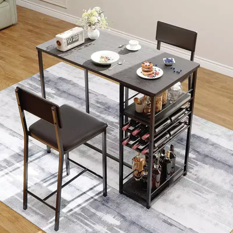 Ensemble de salle à manger hauteur comptoir pour 2 avec étagères de rangement Table de bistrot et chaises rembourrées, ensemble de cuisine peu encombrant pour appartements
