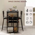 Ensemble de salle à manger hauteur comptoir pour 2 avec étagères de rangement Table de bistrot et chaises rembourrées, ensemble de cuisine peu encombrant pour appartements