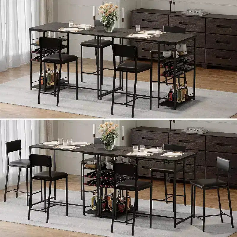 Ensemble de salle à manger hauteur comptoir pour 2 avec étagères de rangement Table de bistrot et chaises rembourrées, ensemble de cuisine peu encombrant pour appartements