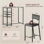 Ensemble de salle à manger hauteur comptoir pour 2 avec étagères de rangement Table de bistrot et chaises rembourrées, ensemble de cuisine peu encombrant pour appartements