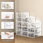Lot de 6 boîtes de rangement à chaussures, organiseur de chaussures empilable en plastique pour placard, étagère à chaussures pliable peu encombrante, bac de rangement pour baskets blanc