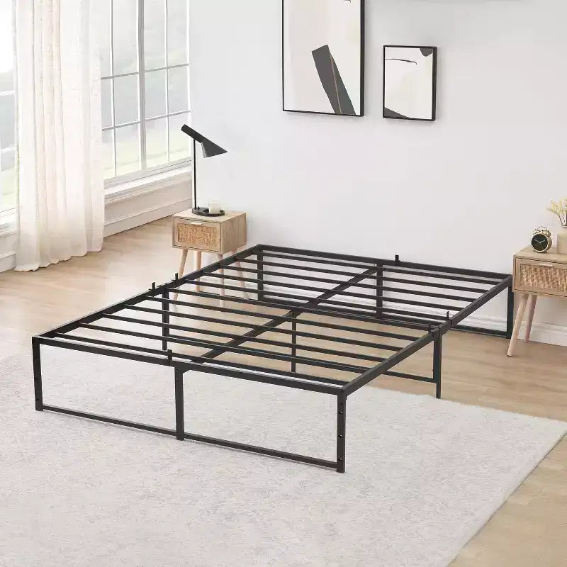 Lit Plateforme 3-en-1 en Acier, Cadre Métallique Robuste 14" Double/Complet/Queen (Pas besoin de Sommier), Silencieux & Assemblage Sans Outils pour Appartements