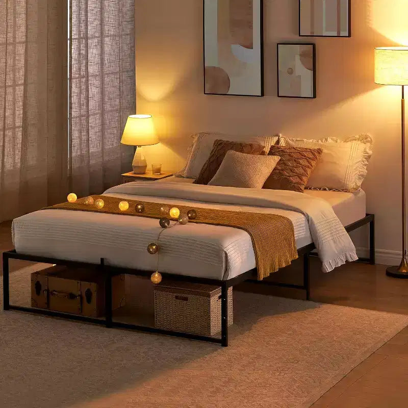 Lit Plateforme 3-en-1 en Acier, Cadre Métallique Robuste 14" Double/Complet/Queen (Pas besoin de Sommier), Silencieux & Assemblage Sans Outils pour Appartements