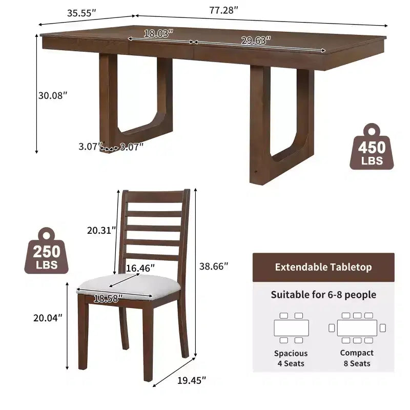 Ensemble table à manger extensible 7 pièces Merax avec 6 chaises à assise rembourrée