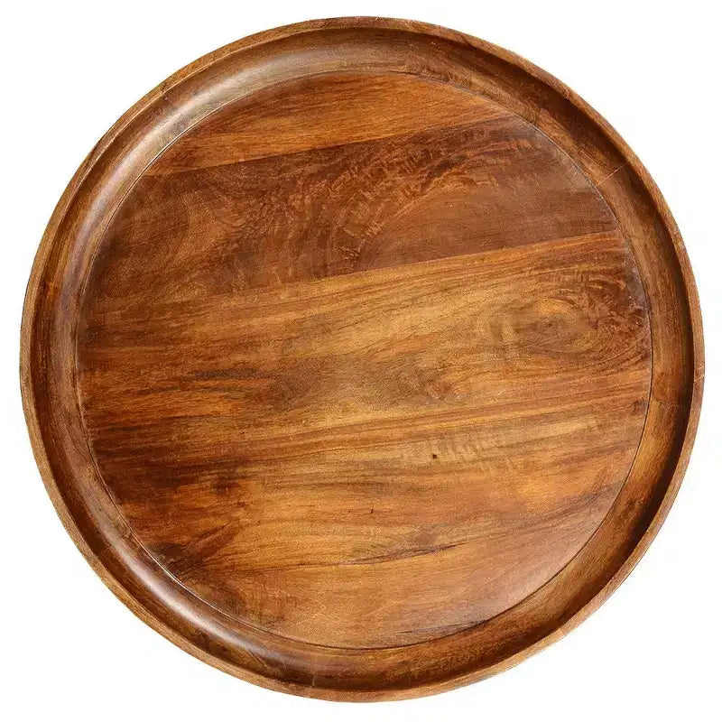 Table basse ronde fabriquée à la main Royal Hampton en bois de manguier avec plateau amovible, noyer foncé, pieds en fer noir