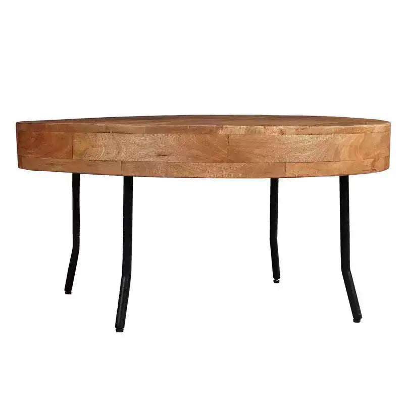 Table basse Royal Hampton, bois de manguier fait main, plateau rond, pieds coudés en métal noir, 81 cm -