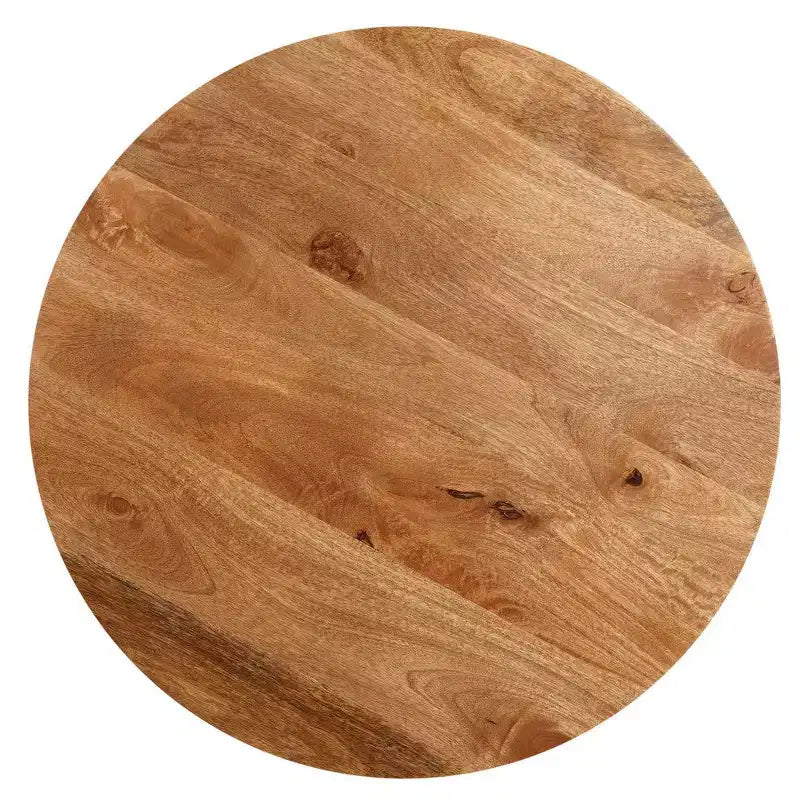 Table basse Royal Hampton, bois de manguier fait main, plateau rond, pieds coudés en métal noir, 81 cm -