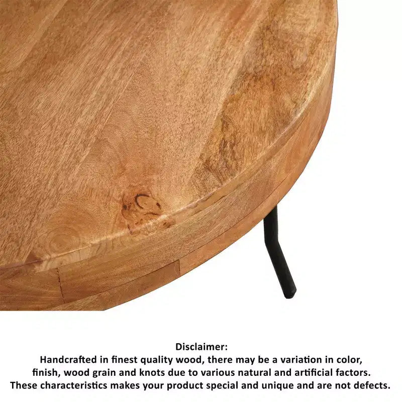 Table basse Royal Hampton, bois de manguier fait main, plateau rond, pieds coudés en métal noir, 81 cm -