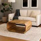 Table basse Royal Hampton, forme de cube creux, fabriquée à la main en bois de manguier naturel brun, 76 cm -