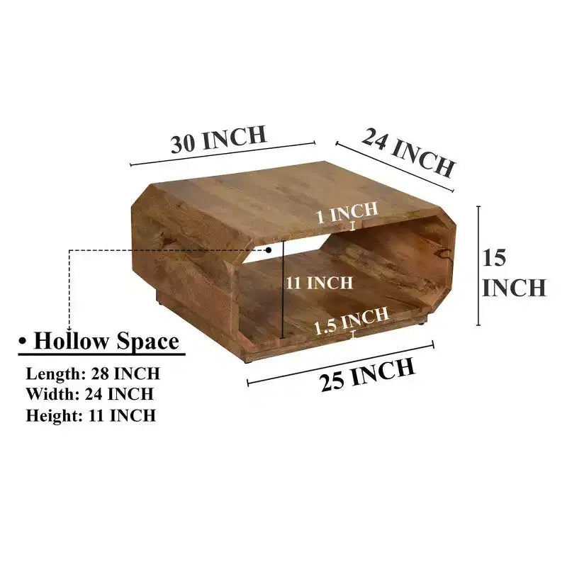 Table basse Royal Hampton, forme de cube creux, fabriquée à la main en bois de manguier naturel brun, 76 cm -