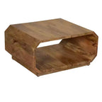 Table basse Royal Hampton, forme de cube creux, fabriquée à la main en bois de manguier naturel brun, 76 cm -