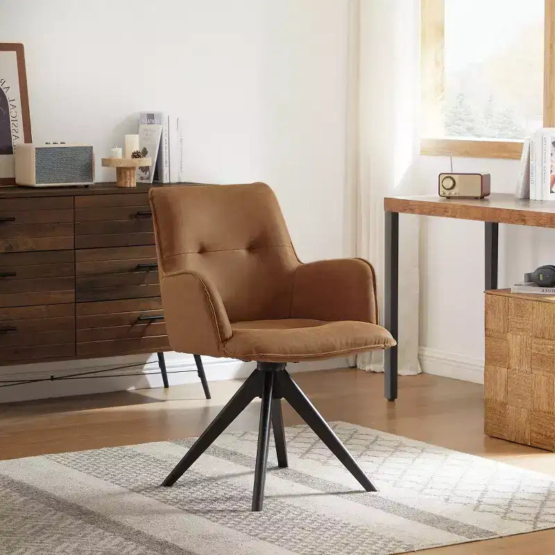Chaises de bureau pivotantes Art Leon en similicuir avec pieds en bois de chêne