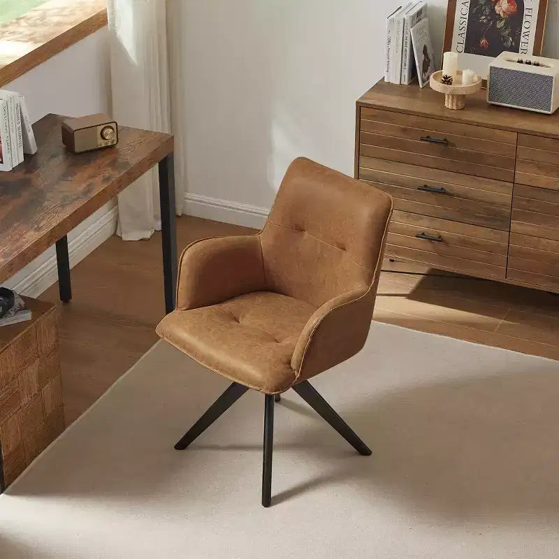 Chaises de bureau pivotantes Art Leon en similicuir avec pieds en bois de chêne