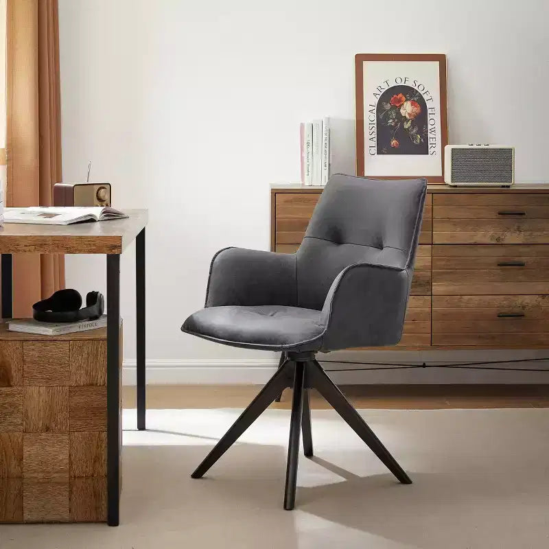 Chaises de bureau pivotantes Art Leon en similicuir avec pieds en bois de chêne